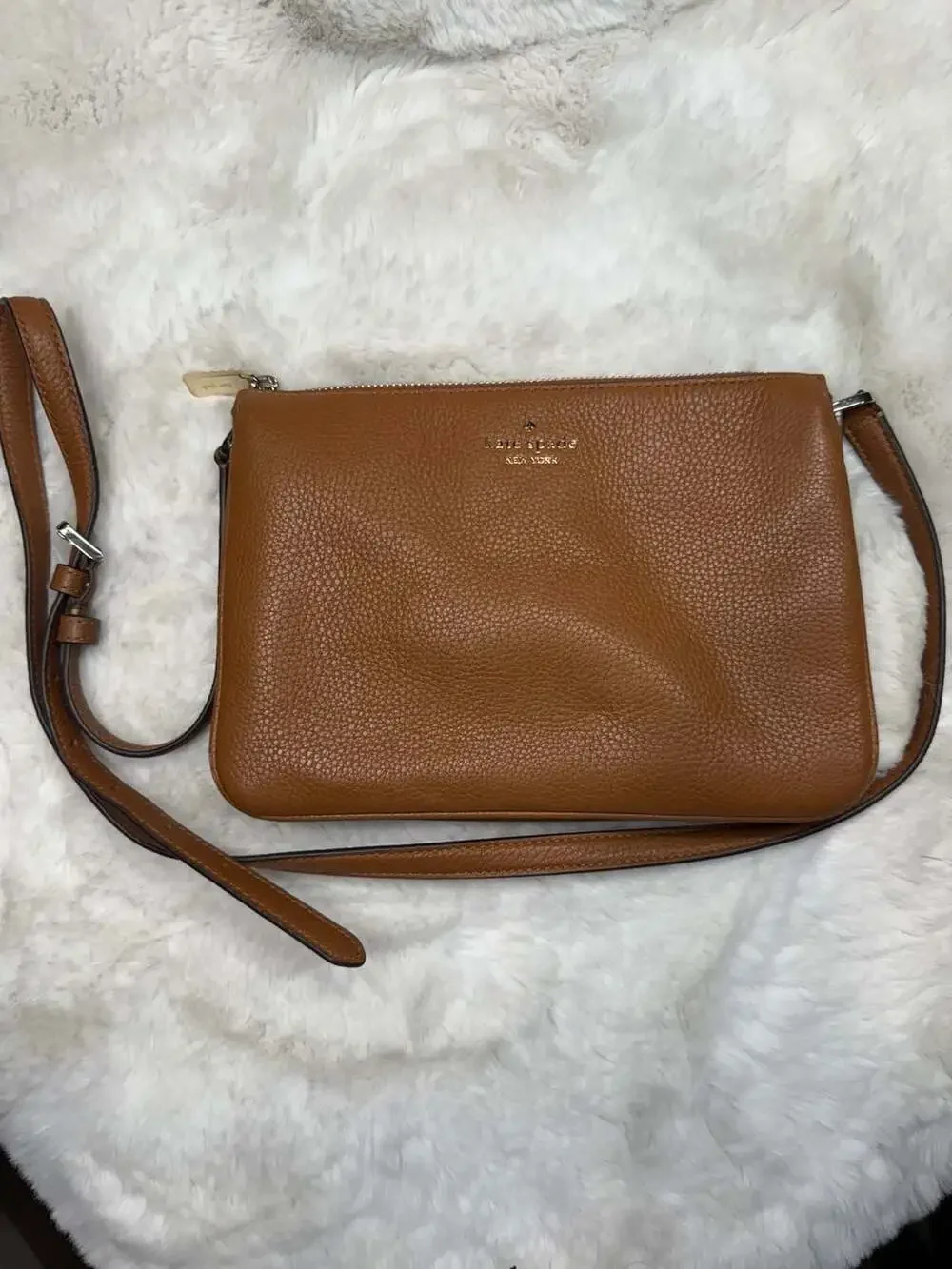 Kate Spade Triple Gusset Crossbody Bag in Warm Ginger Brown Leather